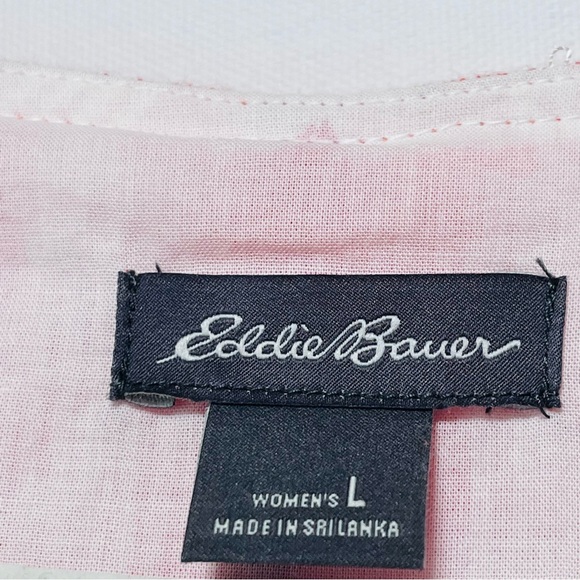 EDDIE BAUER Striped Sleeveless LINEN Blend Dress Tie Waist Orange White Womens L - Picture 5 of 16